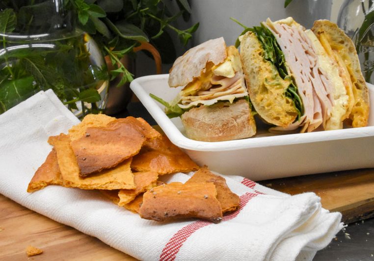TURKEY, PEACH + BRIE SANDWICH.